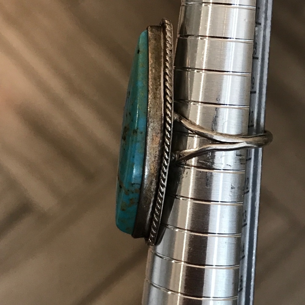 π»7xHP!π» Vintage Silver Turquoise Ring Sz 5 - Picture 4 of 7